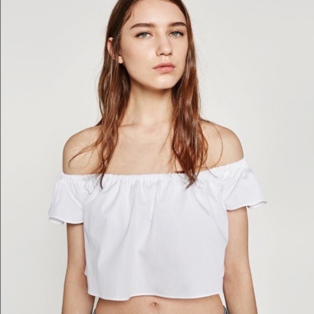 Zara White off shoulder crop top size L